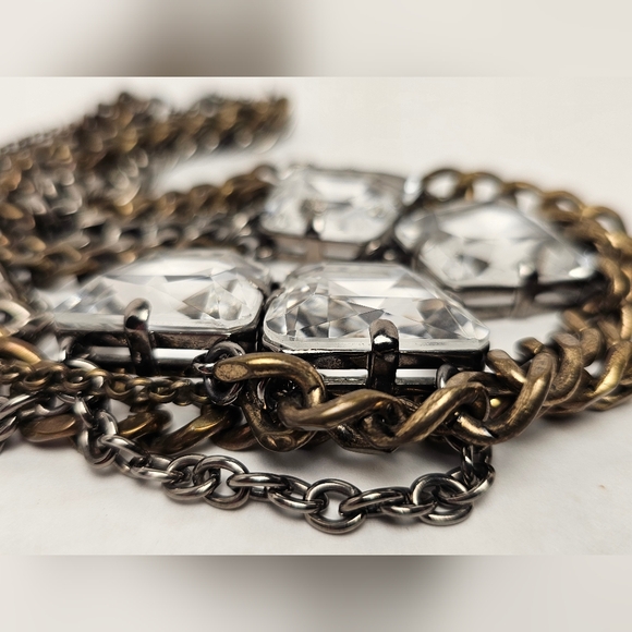 [J. CREW] Heavy Mixed Metals Muli Strand Statement Necklace Large Glass Stones - Picture 9 of 15